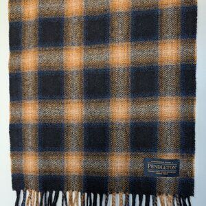 NWOT Pendleton Whisperwool Muffler Scarf | Tan Beige Navy Black | 100% Wool